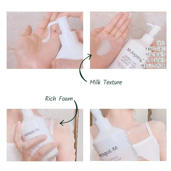 the amino acid shower gel with milk texture and super fine foam which easy to be rinsed