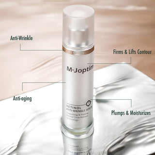 benefits of m joptim retinol facial serum are anti-wrinkle and firms skin and moisturizes
